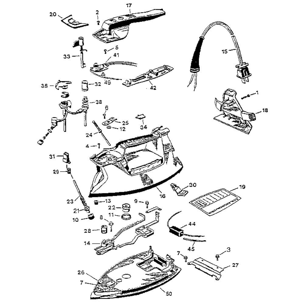 Replacement Parts Diagram and Parts List for F440WHS-TY9  Black and Decker Iron